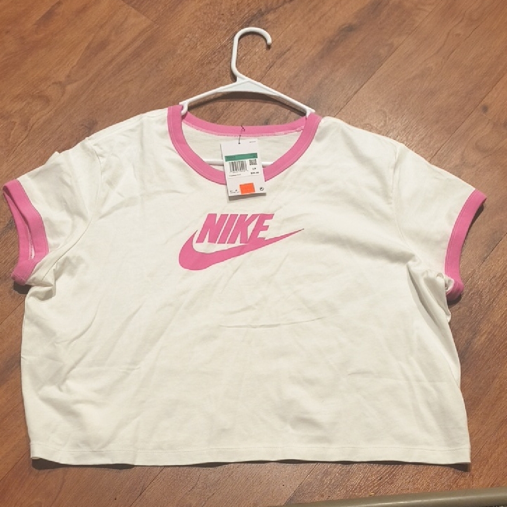 Nike White Tee with Pink Logo